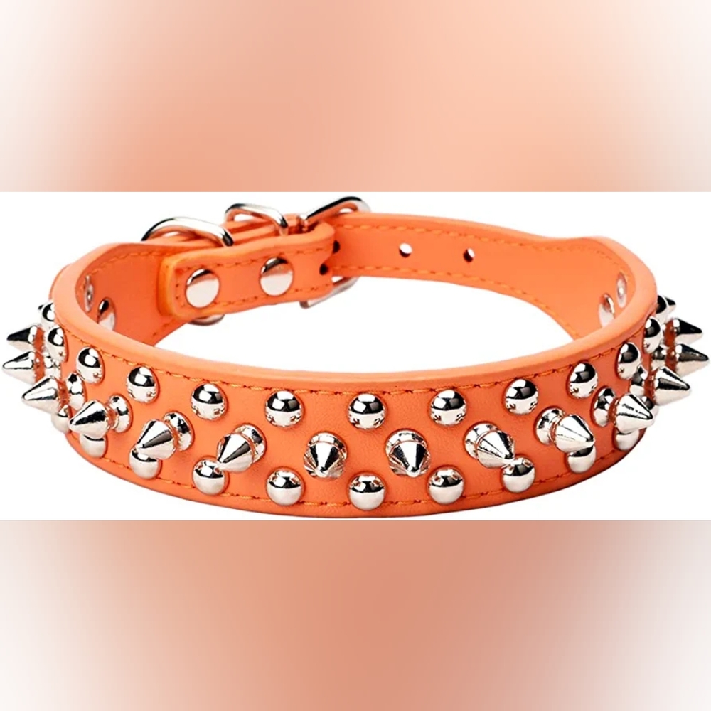 Pink Mushroom Spiked Rivet Stud Adjustable Microfiber Leather Pet Collar